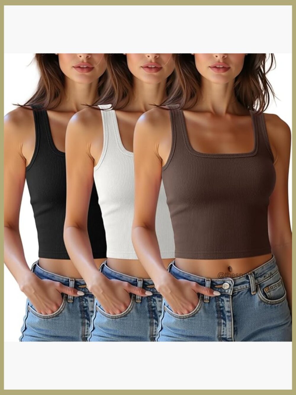 3 Pack Women's Square Neck Ribbed Crop Tank Tops Sleeveless Workout Shirts